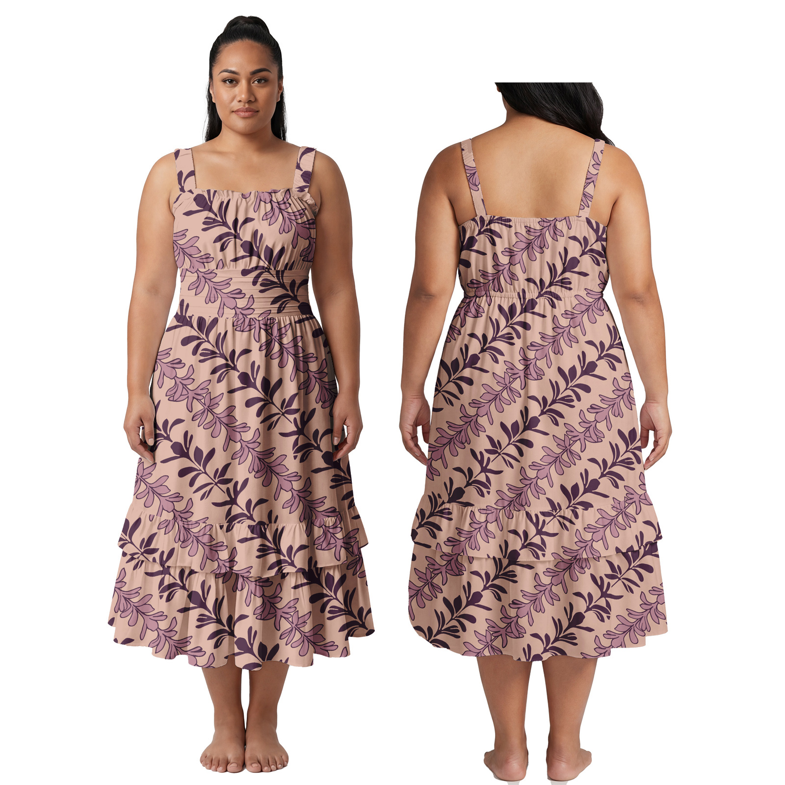 Maxi Dress Halter - Hawaiian Mokihana Lei Craft Print Custom