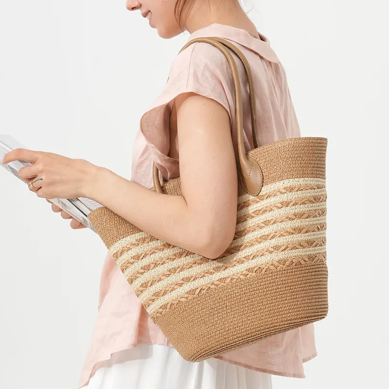 Striped woven straw beach tote - مراجعة Tote Bag Beach وسعره