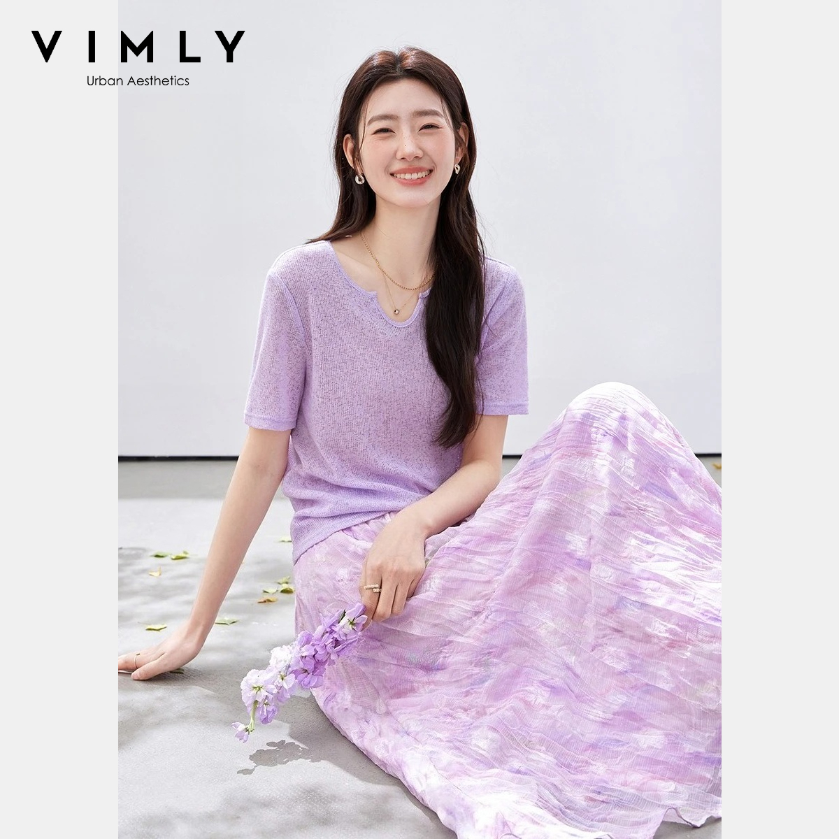 VIMLY Women's Purple Floral Pr - مراجعة Midi Skirt Floral وسعره