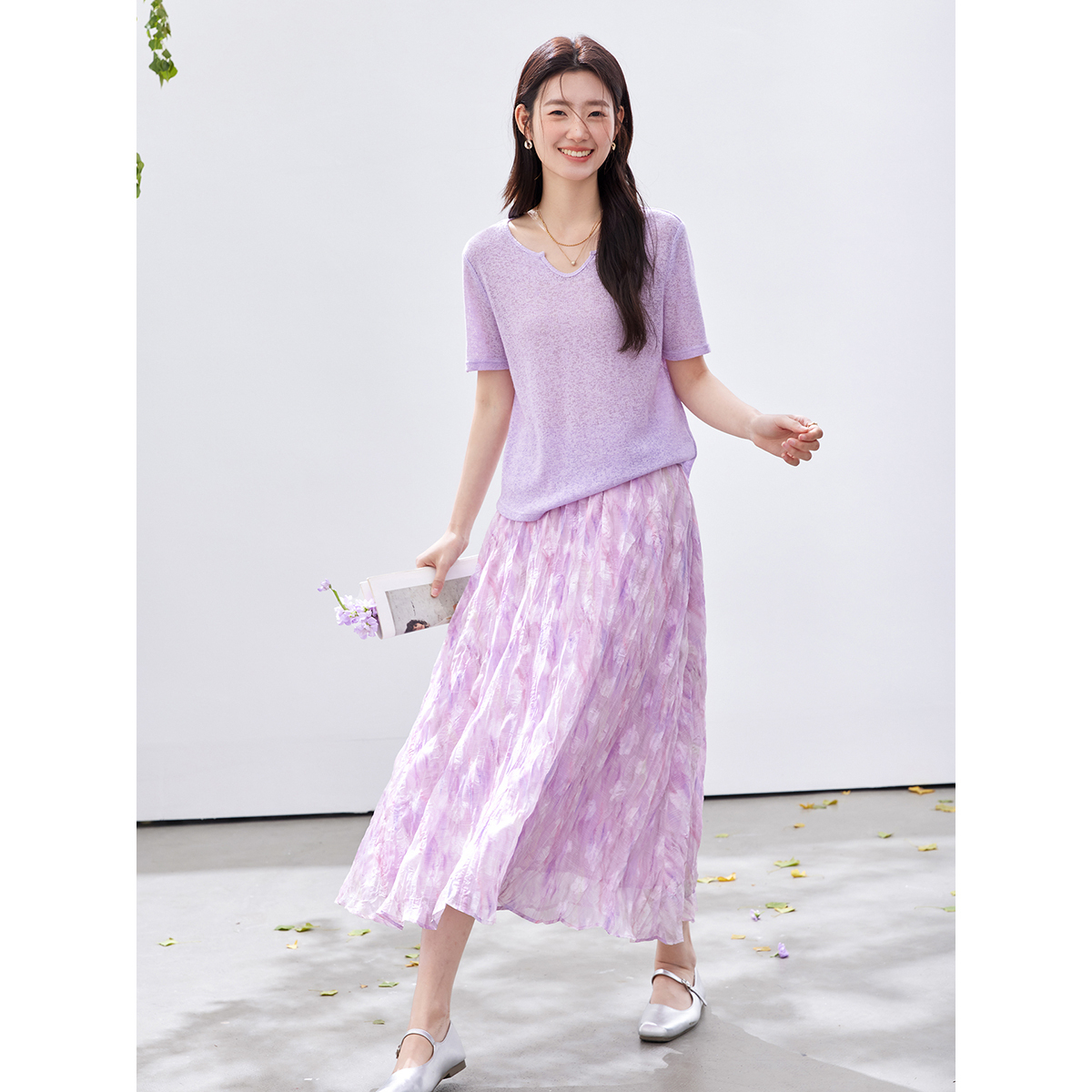 VIMLY Women's Purple Floral Pr - مراجعة Midi Skirt Floral وسعره