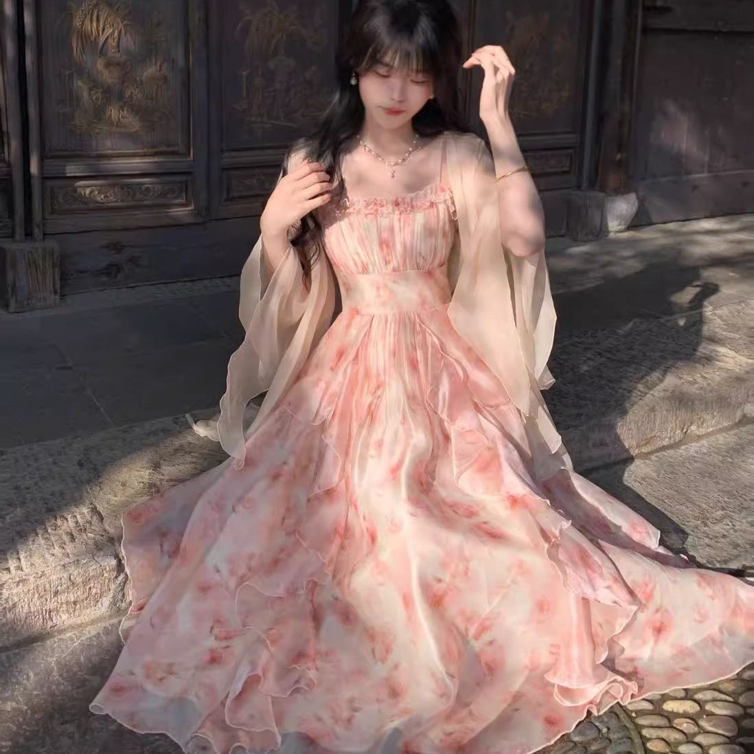 Women Watercolor Peach Floral  - مراجعة Kimono Sheer Floral وسعره