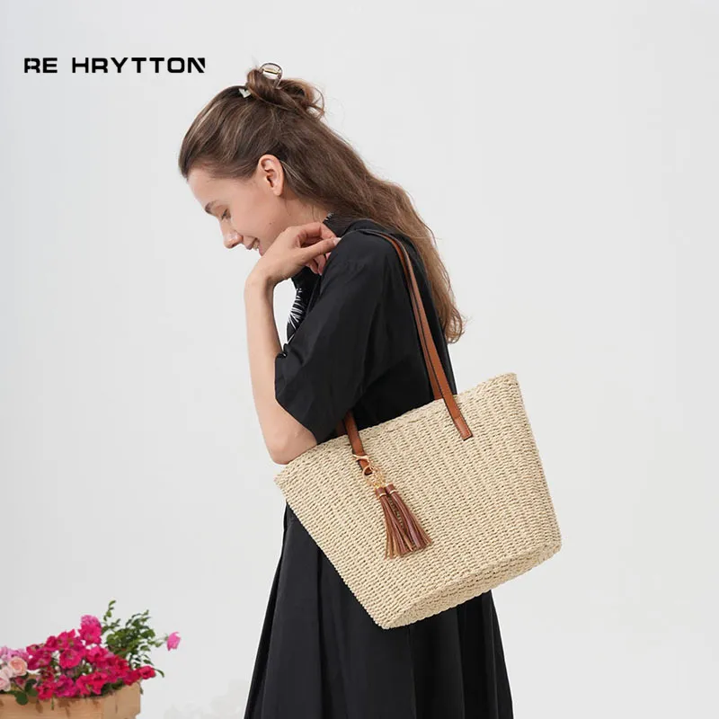 Fringed Straw Tote Bag Handwov - مراجعة Tote Bag Beach وسعره