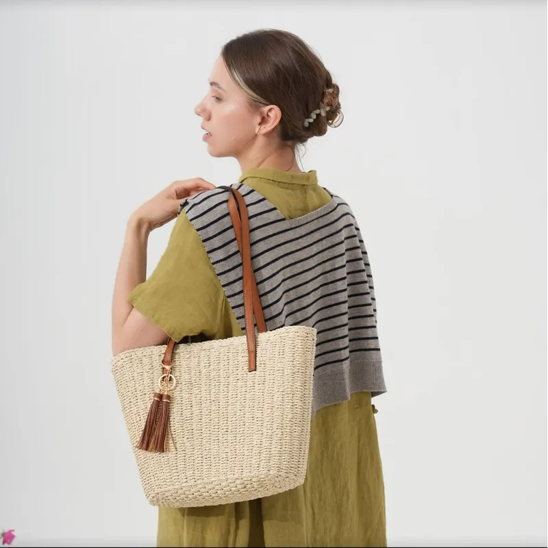 Fringed Straw Tote Bag Handwov - مراجعة Tote Bag Beach وسعره