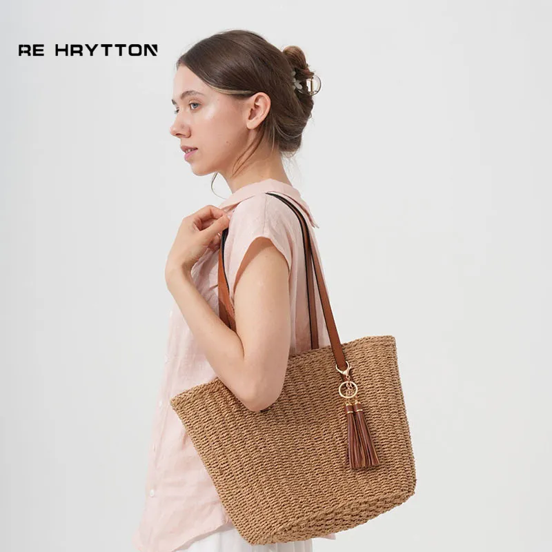 Fringed Straw Tote Bag Handwov - مراجعة Tote Bag Beach وسعره