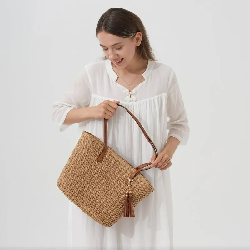 Fringed Straw Tote Bag Handwov - مراجعة Tote Bag Beach وسعره