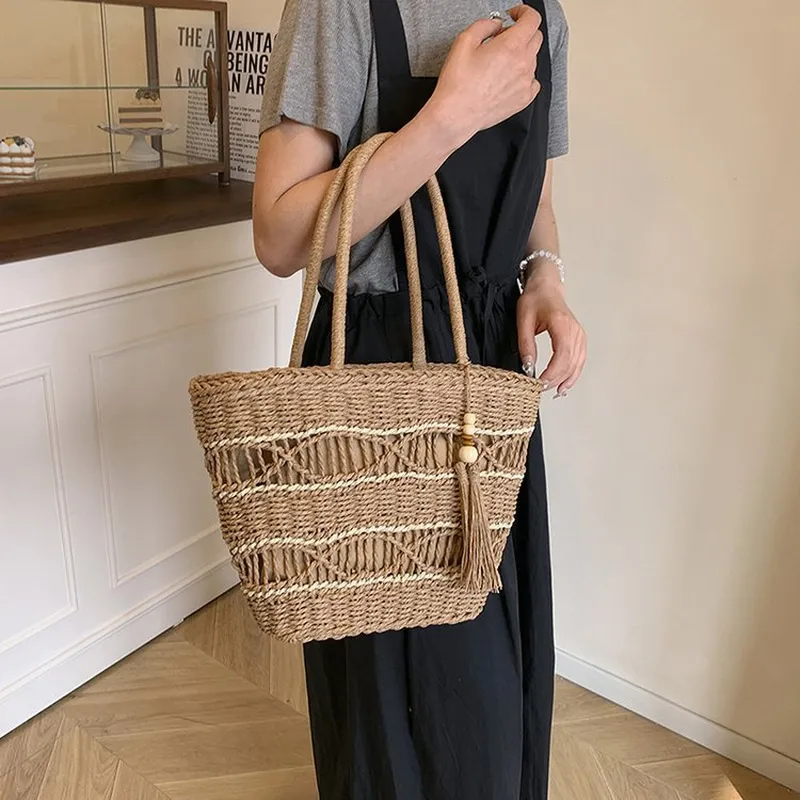 Hollow Woven Straw Shoulder Ba - مراجعة Tote Bag Beach وسعره