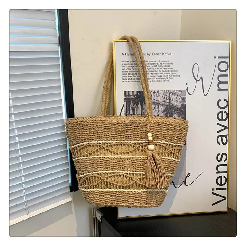 Hollow Woven Straw Shoulder Ba - مراجعة Tote Bag Beach وسعره