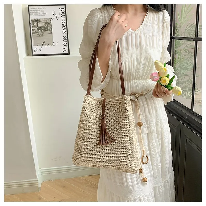 Tassel straw woven tote bag ha - مراجعة Tote Bag Beach وسعره