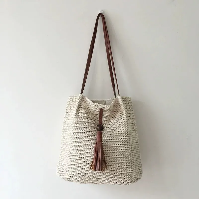 Tassel straw woven tote bag ha - مراجعة Tote Bag Beach وسعره