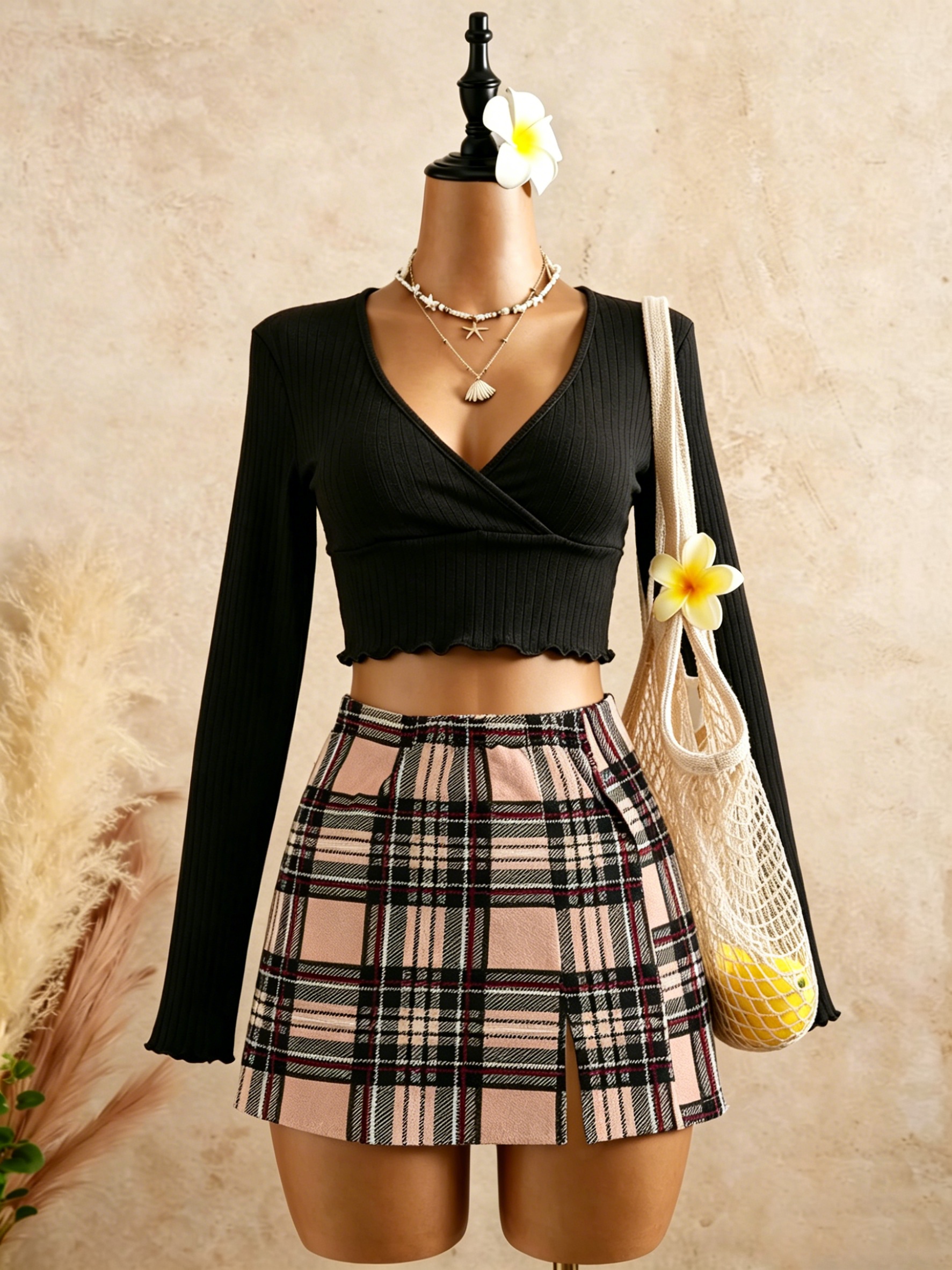 Women Black Wrap V Neck Ruffle - مراجعة Crop Top Crochet وسعره