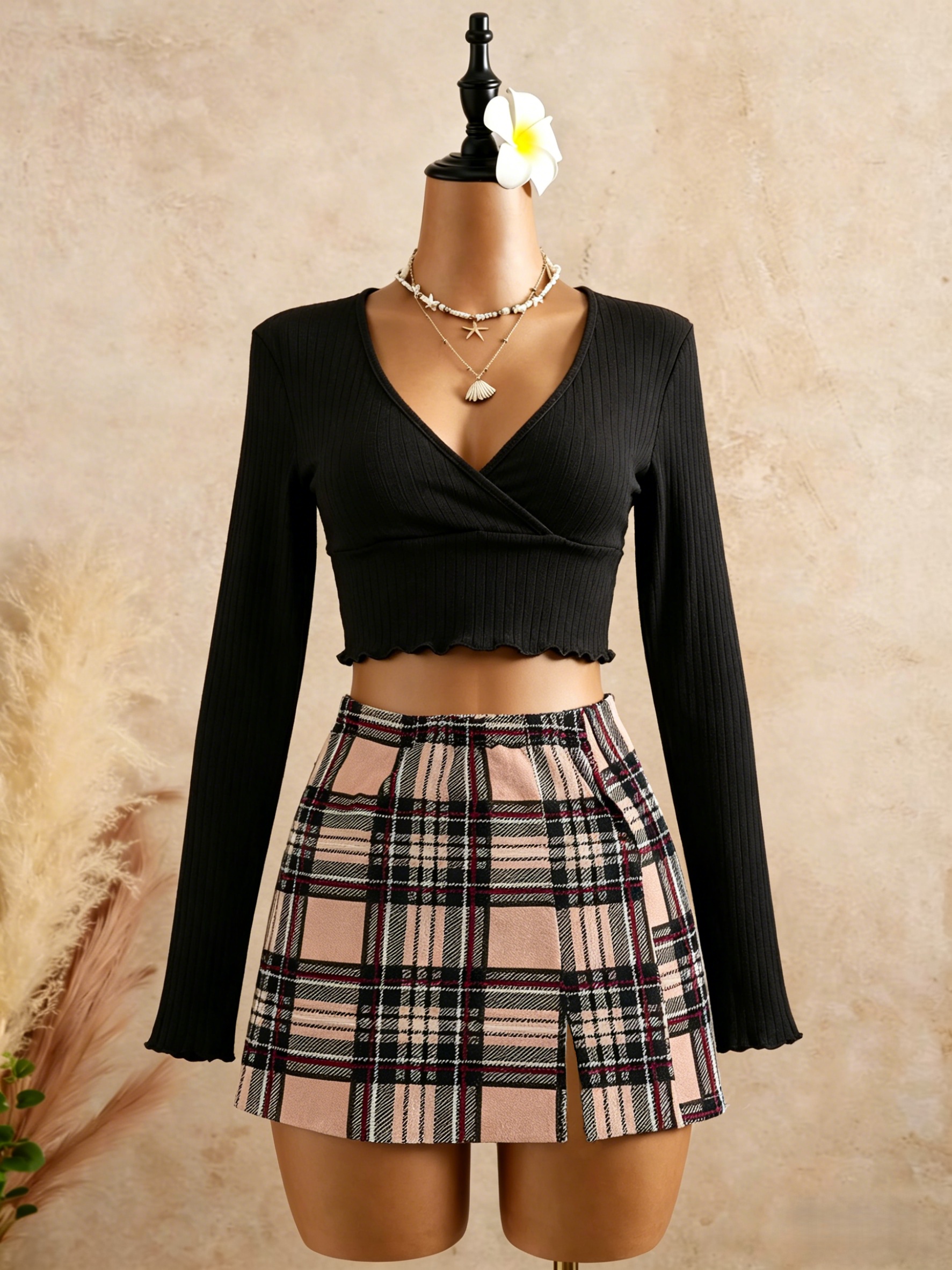 Women Black Wrap V Neck Ruffle - مراجعة Crop Top Crochet وسعره
