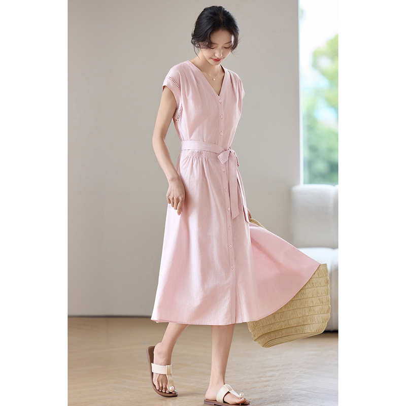 SENTUBILA Women's Midi Pink Dr - مراجعة Linen Dress Wrap وسعره