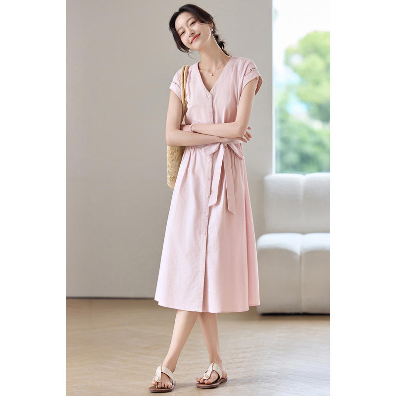 SENTUBILA Women's Midi Pink Dr - مراجعة Linen Dress Wrap وسعره