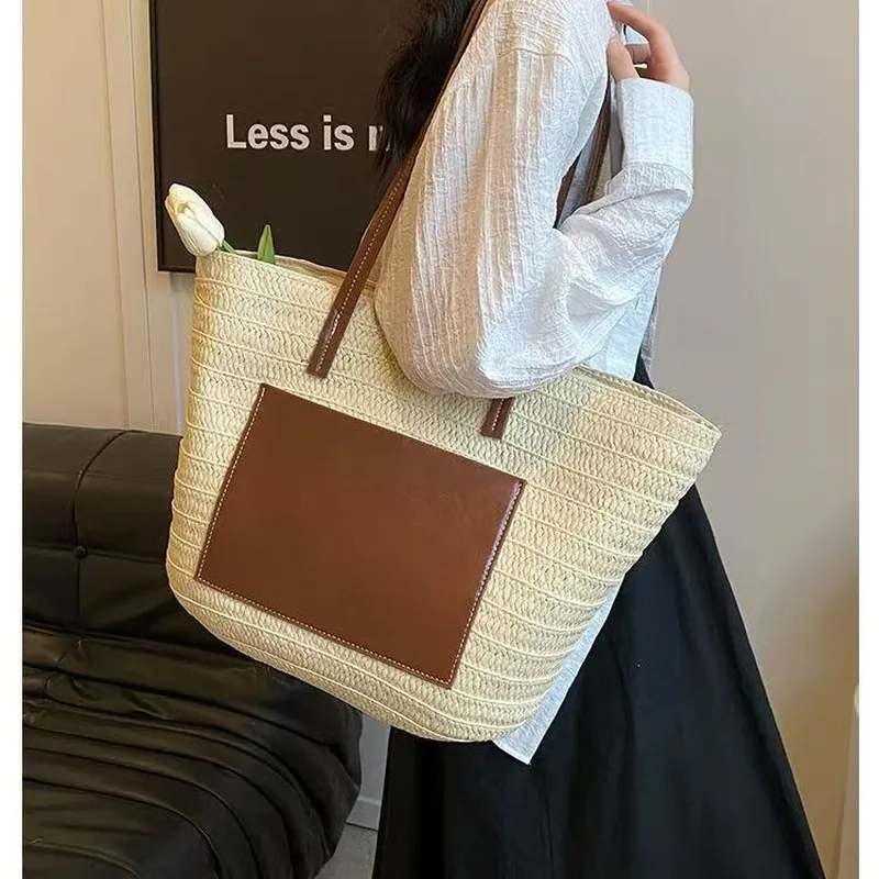 Straw hand-woven tote bag larg - مراجعة Tote Bag Beach وسعره