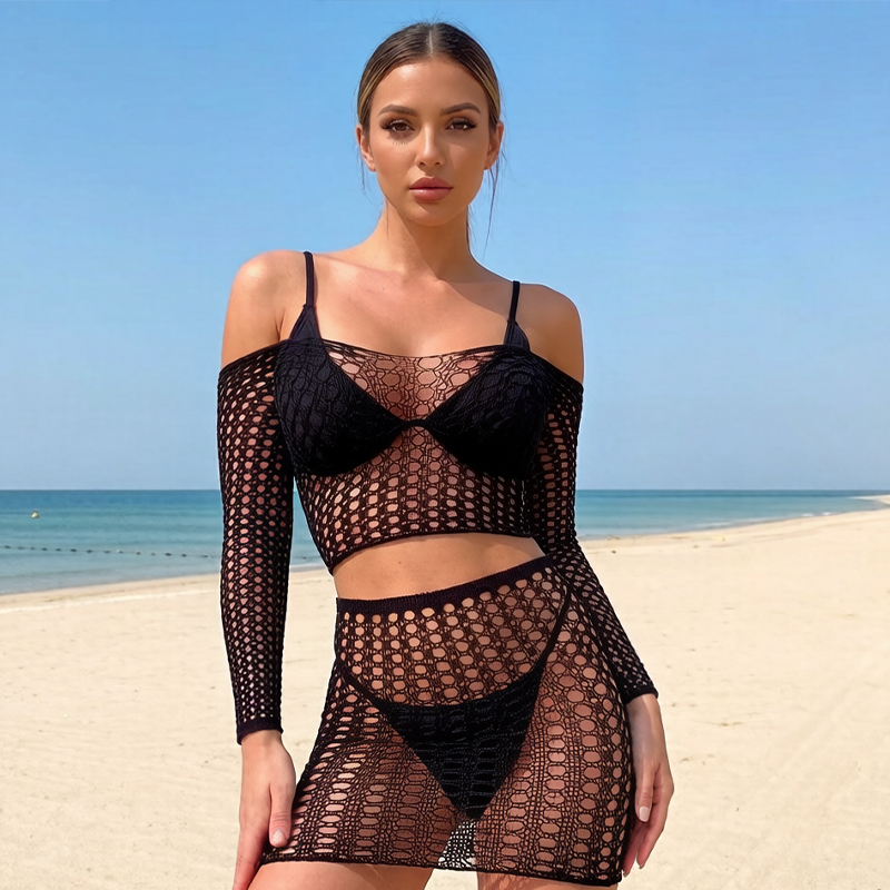 1 Set Women Long Sleeve See-Th - مراجعة Cover Up Kaftan وسعره
